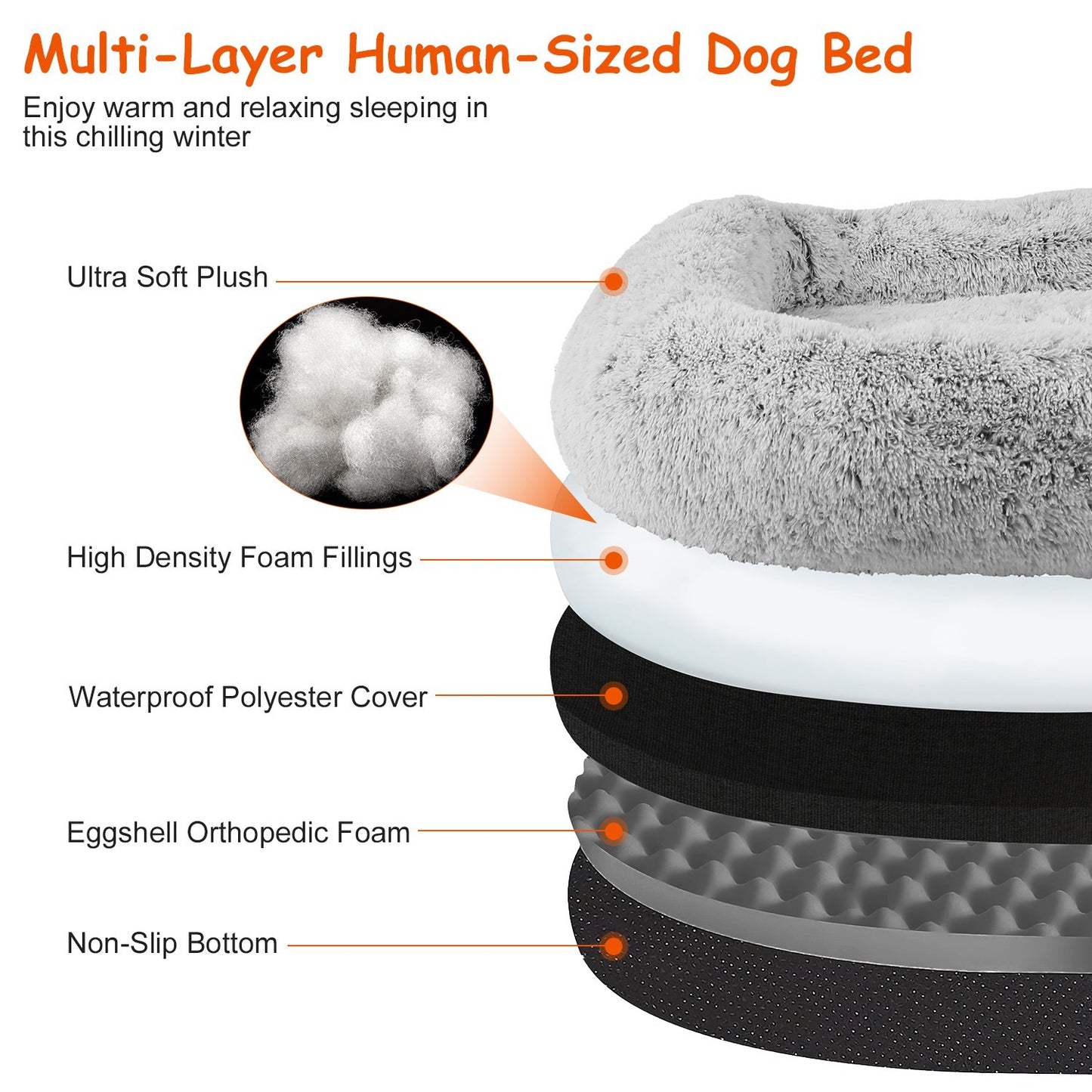 Large Foldable Human Size Dog Bed With Pillow Blanket Flurry
