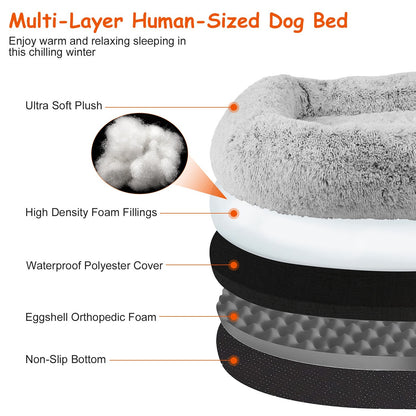 Large Foldable Human Size Dog Bed With Pillow Blanket Flurry