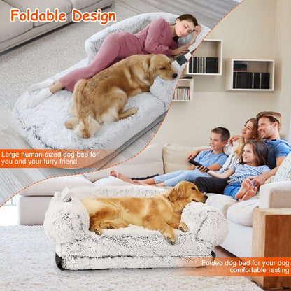 Large Foldable Human Size Dog Bed With Pillow Blanket Flurry