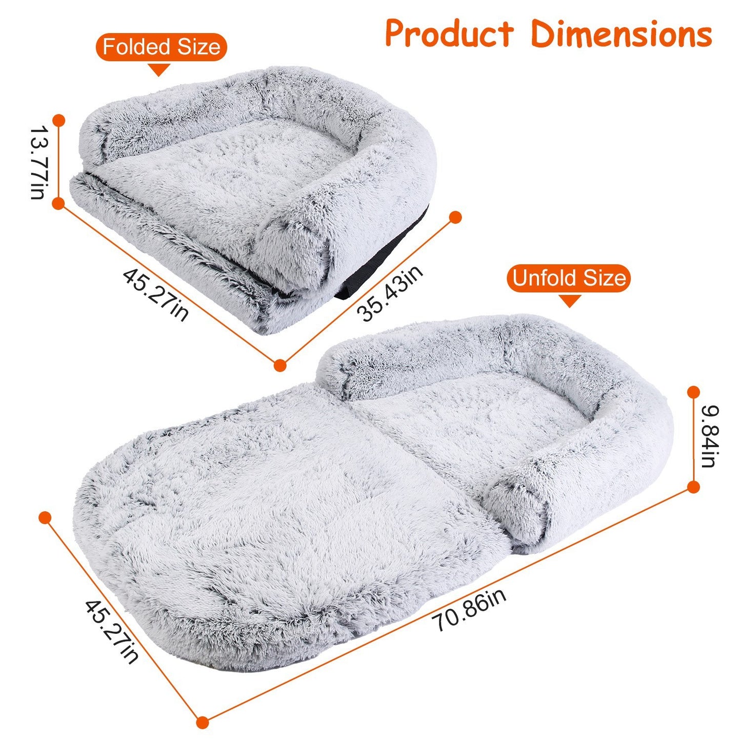 Large Foldable Human Size Dog Bed With Pillow Blanket Flurry