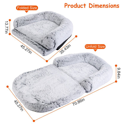 Large Foldable Human Size Dog Bed With Pillow Blanket Flurry