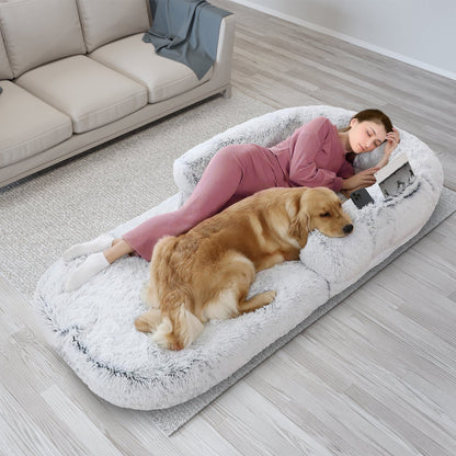 Large Foldable Human Size Dog Bed With Pillow Blanket Flurry